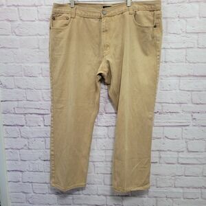 Jeanetix Khaki Straight Leg Denim Jeans Men 46 Heavyweight Embroidered Grunge